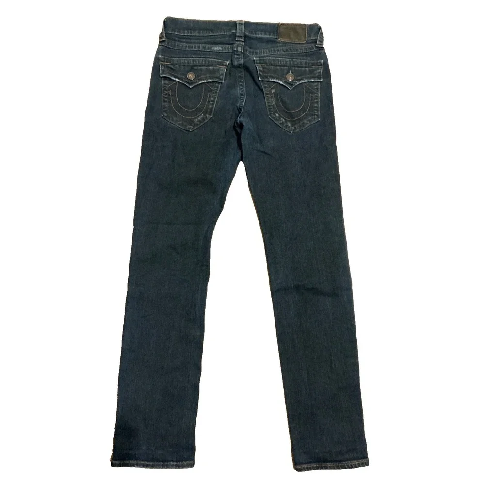 True Religion Geno Relaxed Slim Mens 32x32 Distressed Big T Flap Red Stitch Jean